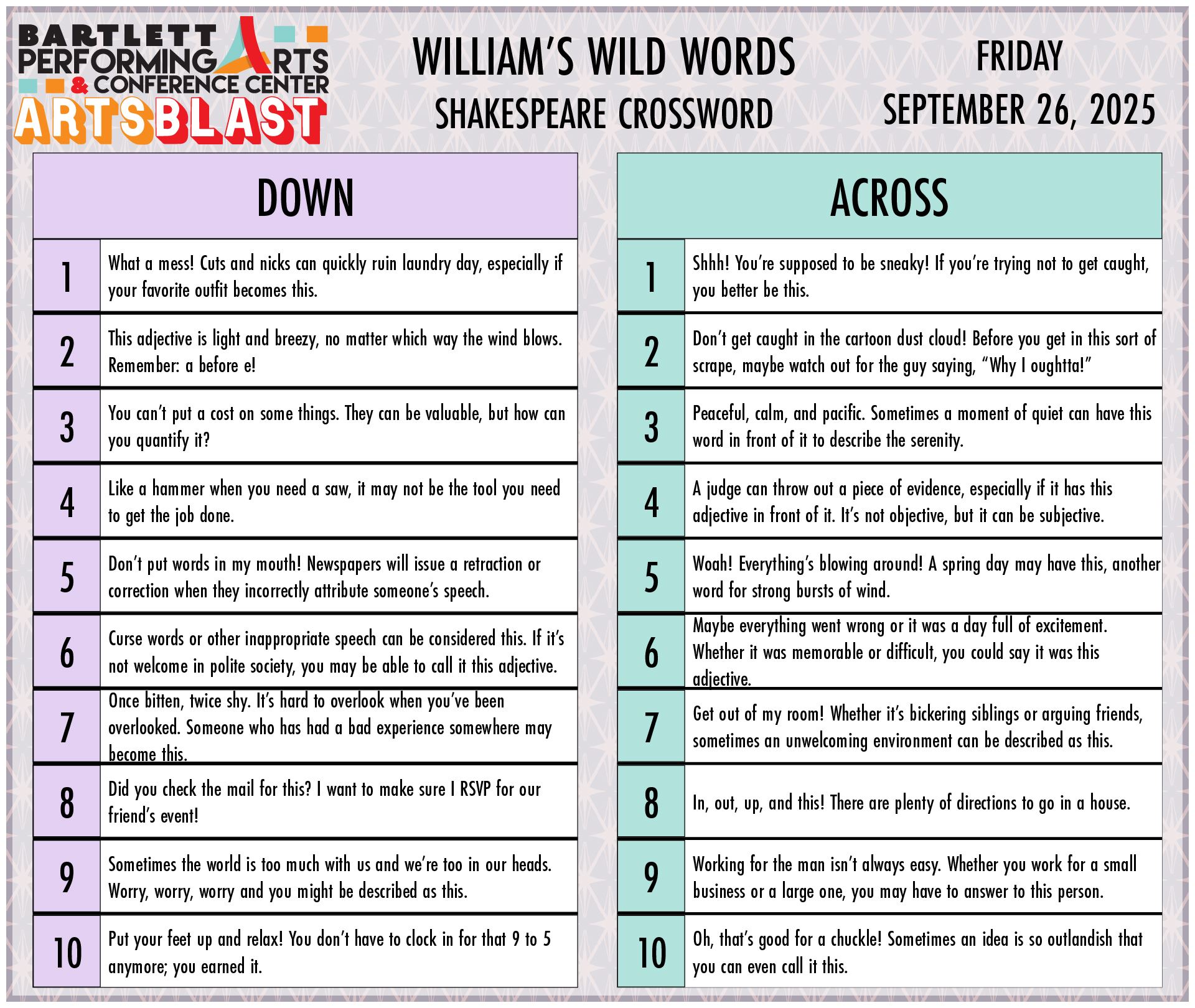 Shakespeare Words Cross Word_Hints