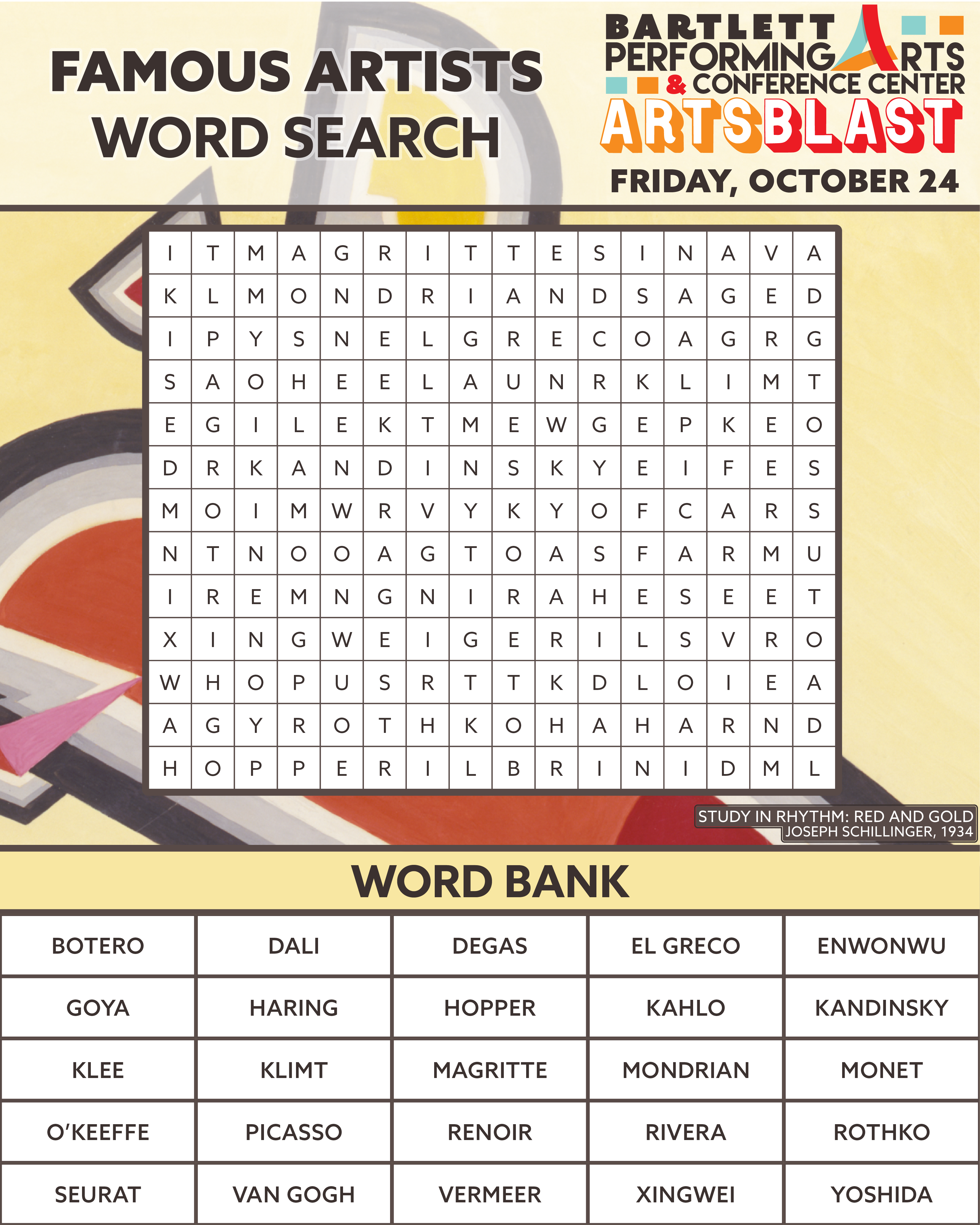 Famous Artists Word Search